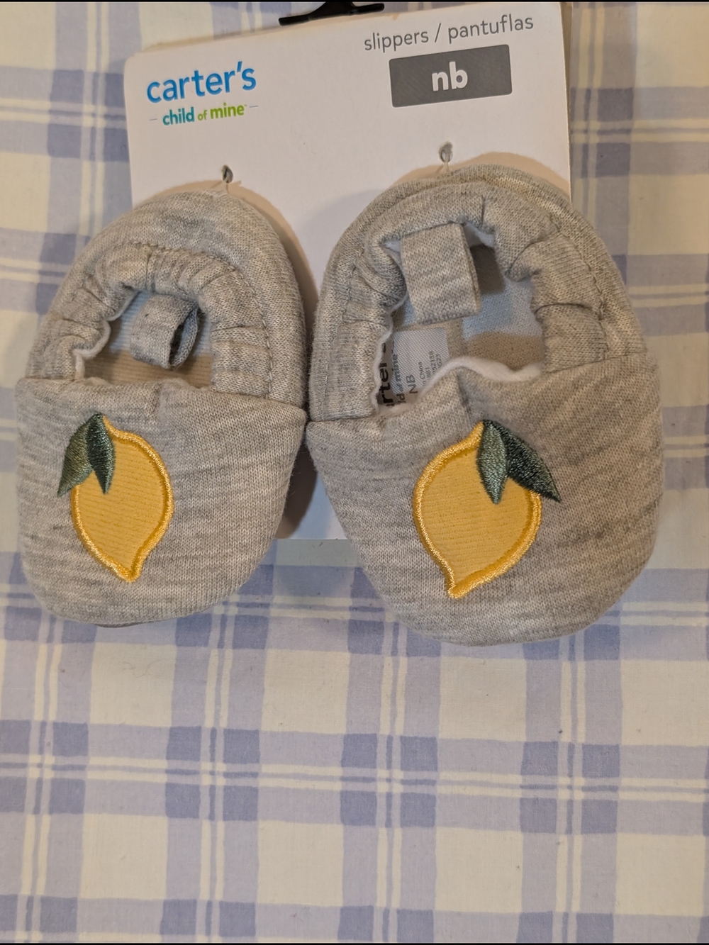 Carter's Gray Baby Booties with Yellow Lemon Embroidery